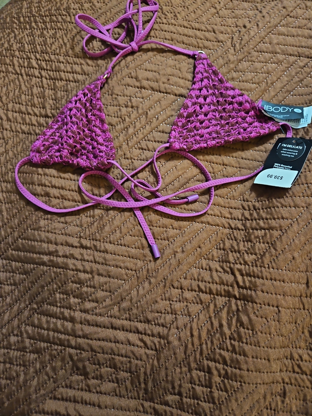 Cotton On Body Hot Pink Crochet Triangle Bikini Top